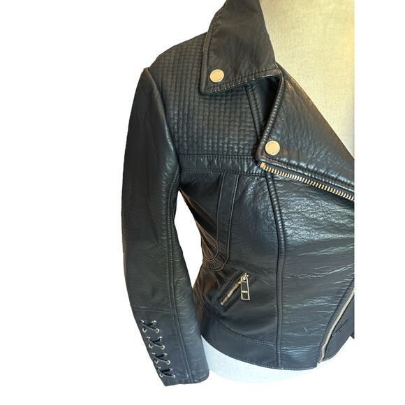 Guess Moto Jacket | Black Zip Front Biker Style with Lace Up Sleeves | Size M - Picture 5 of 11